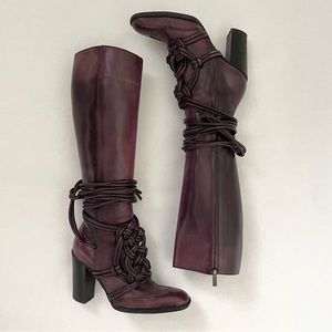 Yves Saint Laurent Knotted Wrap Around Knee High Boots